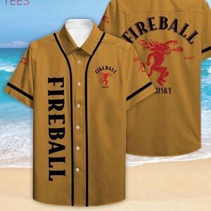Fireball Whiskey Logo Collared Short Sleeve Shirts Size 2XL